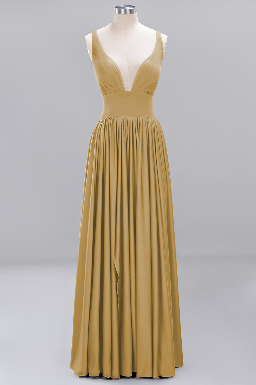 A-Line V-Neck Sleeveless Long Ruffles Bridesmaid Dress