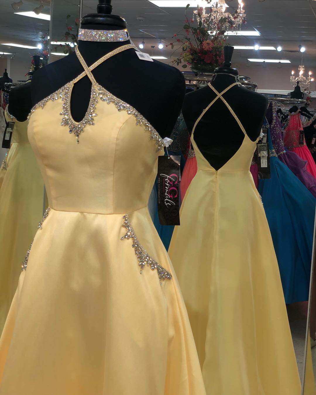 Long Halter Satin A-line Satin Backless Prom Dress