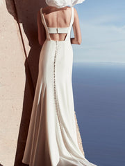 Long Mermaid V-neck Satin Sleeveless Floor Length Wedding Dresses