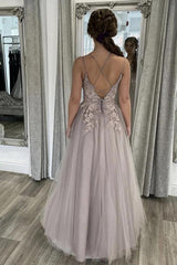 Elegant Long A-line Tulle Lace Open Back Prom Dress