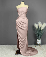 Elegant Long Mermaid Strapless Satin Prom Dresses