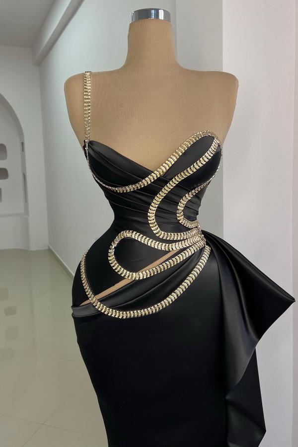 Mermaid Long Black Satin Sweetheart Prom Dress with Beadings