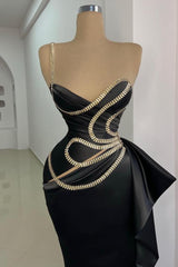 Mermaid Long Black Satin Sweetheart Prom Dress with Beadings