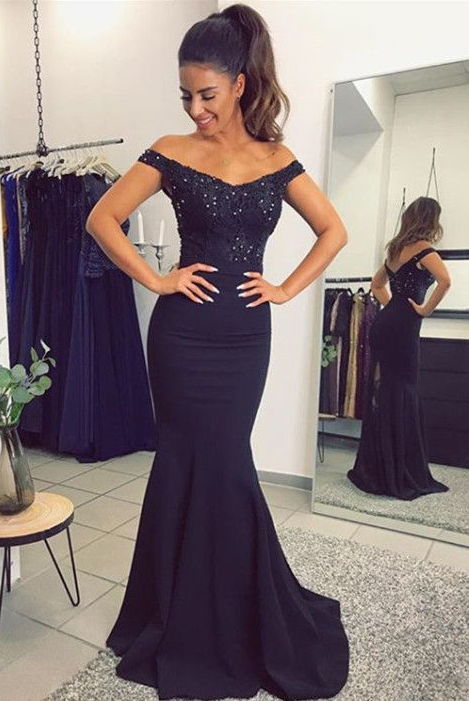 Chic Long Off the Shoulder Floor Length Satin Mermaid Prom Dress