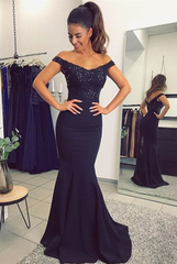 Chic Long Off the Shoulder Floor Length Satin Mermaid Prom Dress
