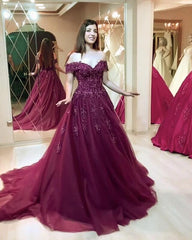 Modest Long Ball Gown Off the Shoulder Tulle Prom Dress
