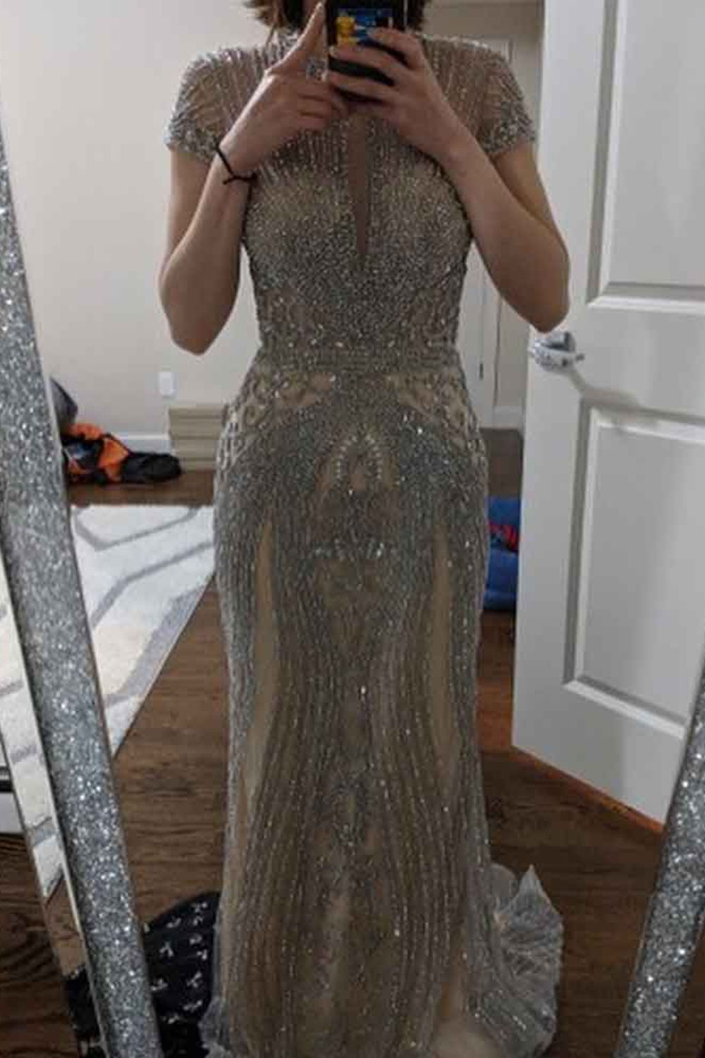 Long Mermaid Jewel Satin Beads Formal Evening Dresses