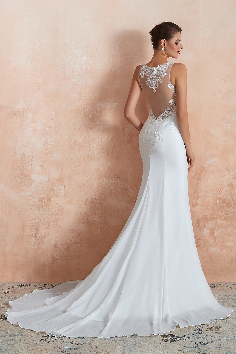 Chic Long Applique Lace Satin Tulle Mermaid Wedding Dress