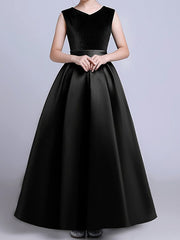 Dark Green Long A-line V-neck Satin Firl Party Dresses