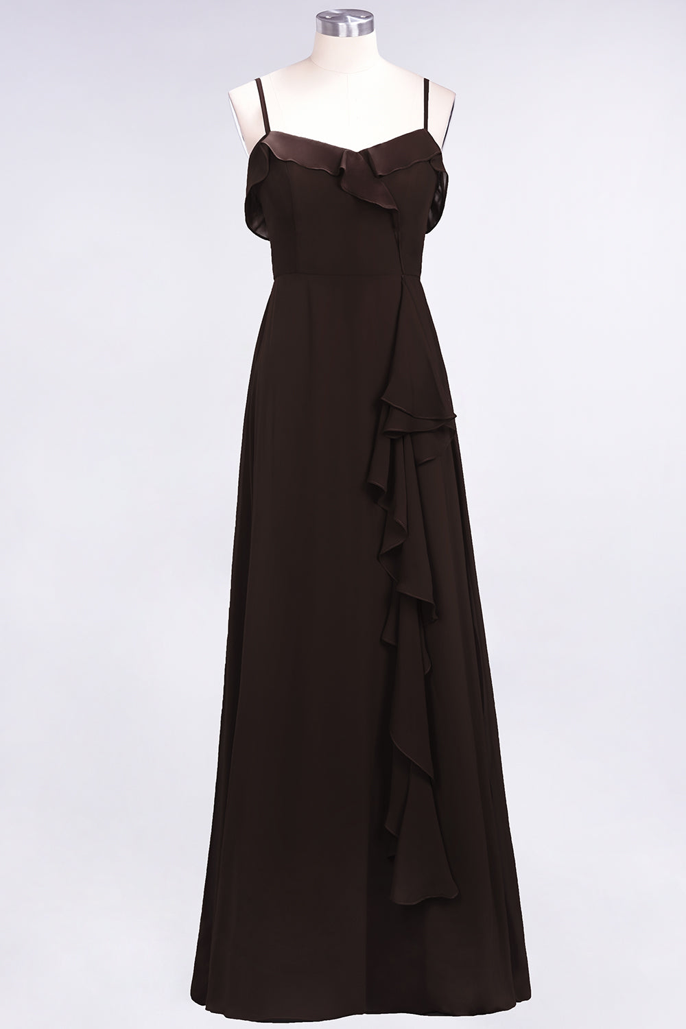 Spaghetti Straps A-Line Chiffon Backless Floor Length Prom Dress With Ruffles