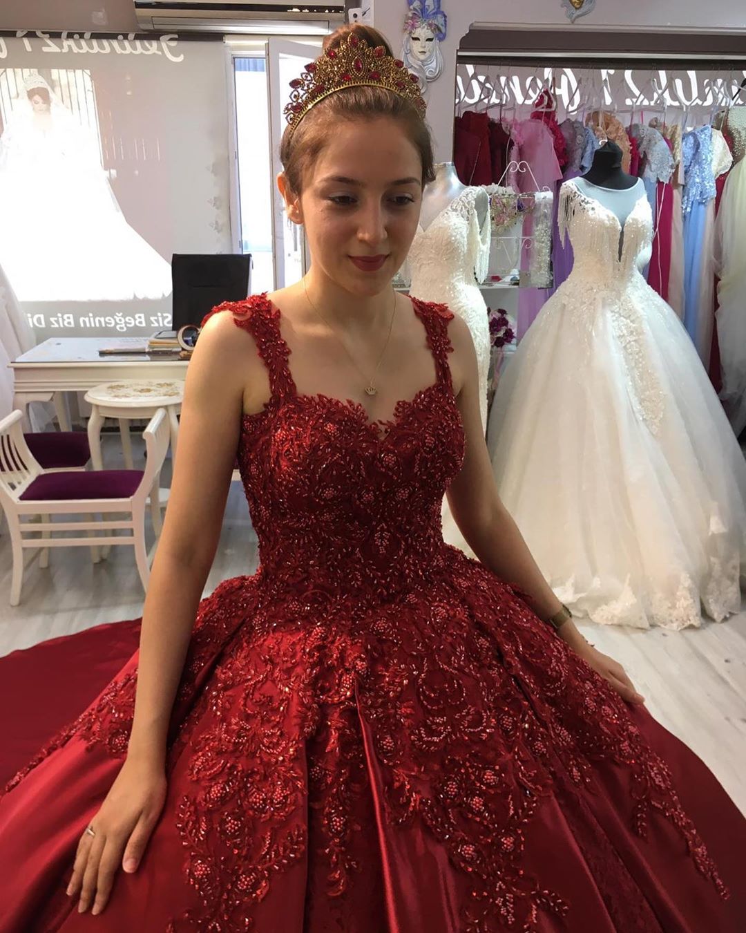 Long Ball Gown Sweetheart Spaghetti Straps Appliques Lace Satin Prom Dress