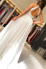 Long Halter Beading Keyhole Backless A-Line Prom Dress With Side Slit