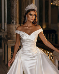 Gorgeous Long Mermaid Off the Shoulder Satin Wedding Dress