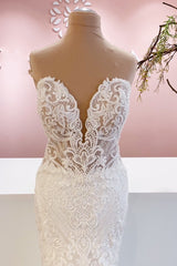 Classy Long Sweetheart Backless Floor Length Mermaid Wedding Dress With Appliques Lace