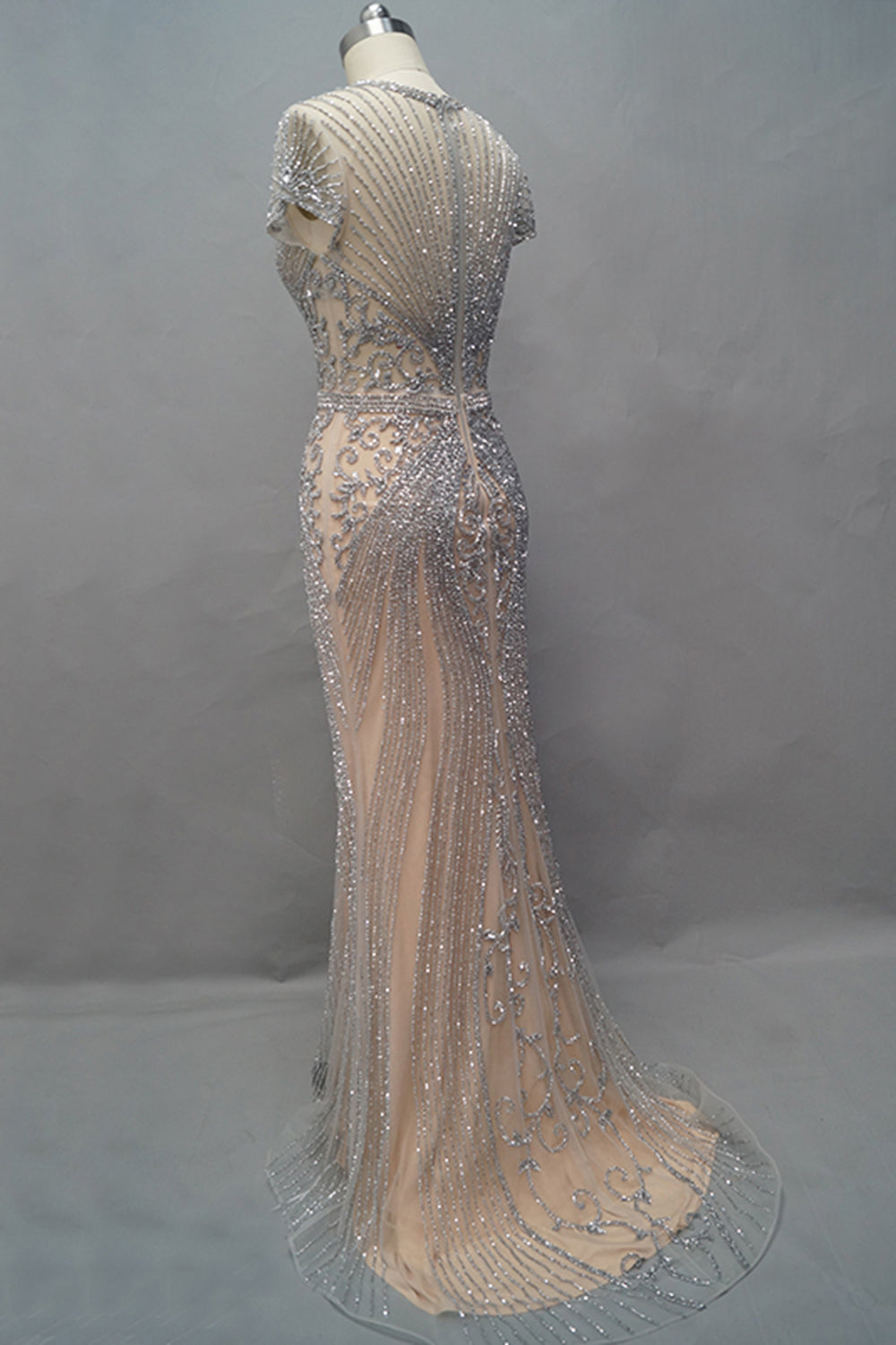 Long Mermaid Jewel Satin Beads Formal Evening Dresses