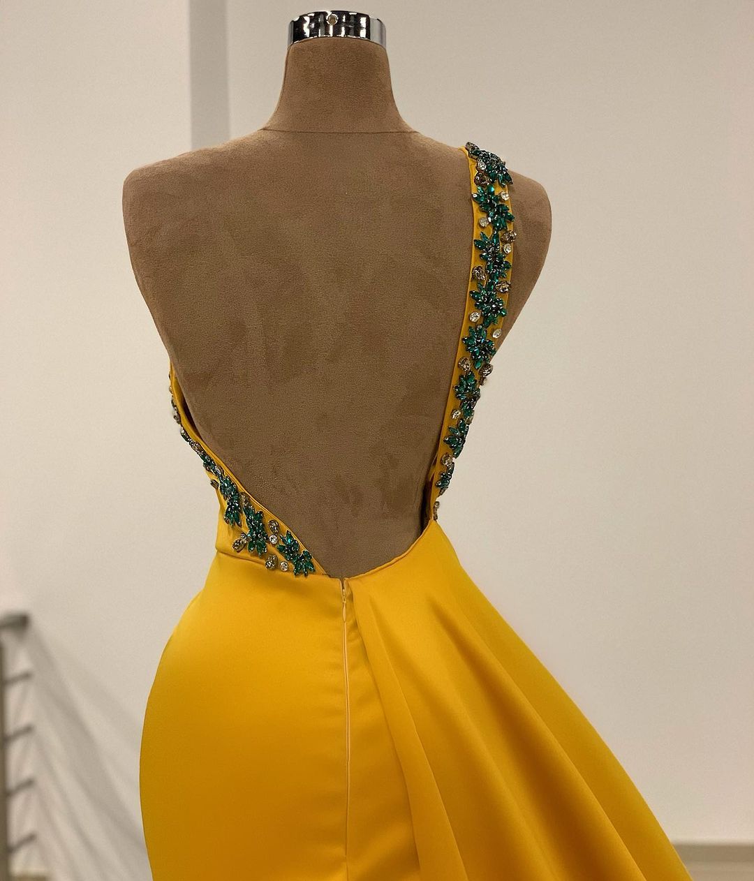 Long One Shoulder Backless Beading Floor Length Ruffles Split Mermaid Prom Dress