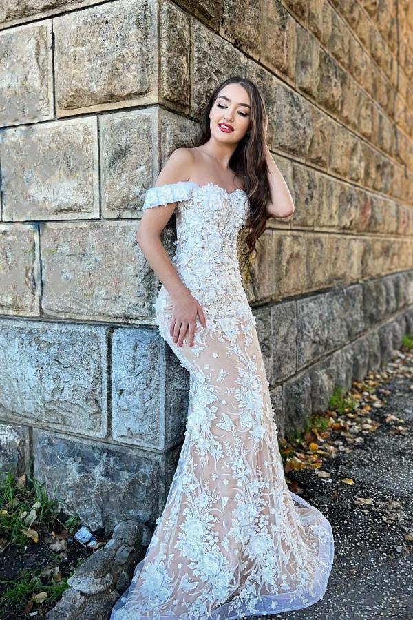 Simple Long Off The Shoulder Mermaid Lace Floor Length Prom Dress