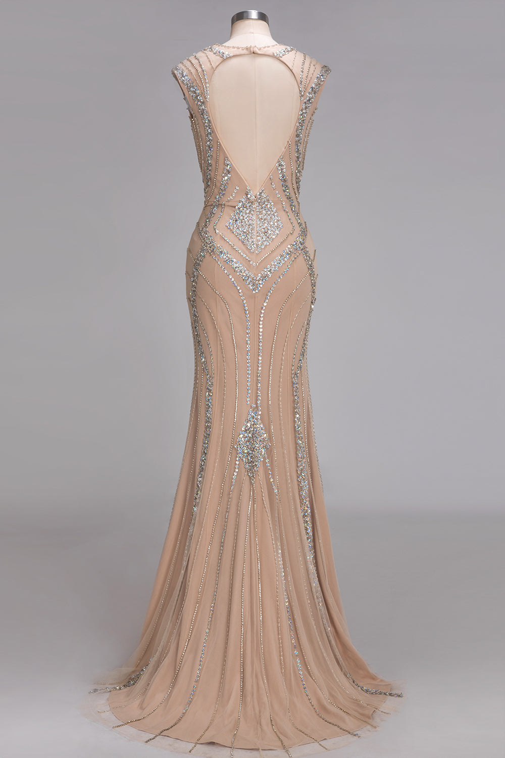 Long Mermaid V-neck Floor Length Sleeveless Sequins Prom Dresses