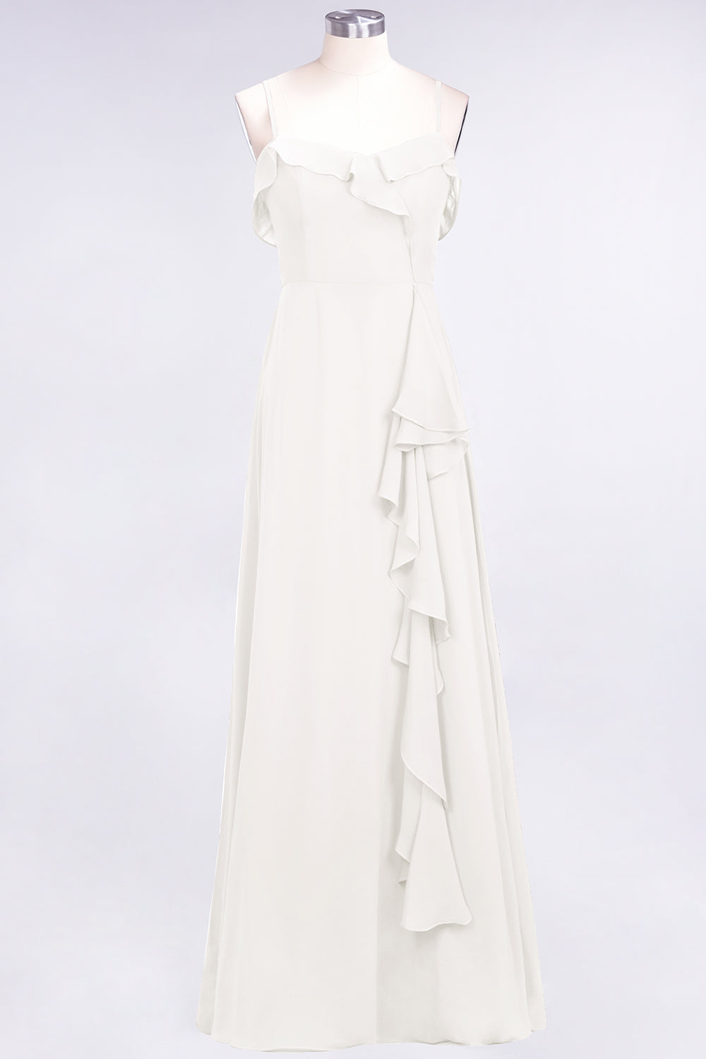 Spaghetti Straps A-Line Chiffon Backless Floor Length Prom Dress With Ruffles