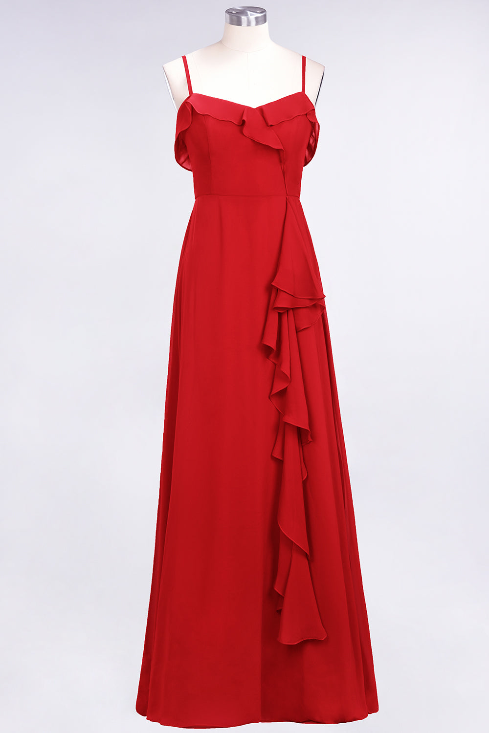 Spaghetti Straps A-Line Chiffon Backless Floor Length Prom Dress With Ruffles
