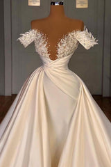 Long Mermaid Satin Lace Off the Shoulder Sequined Wedding Dress