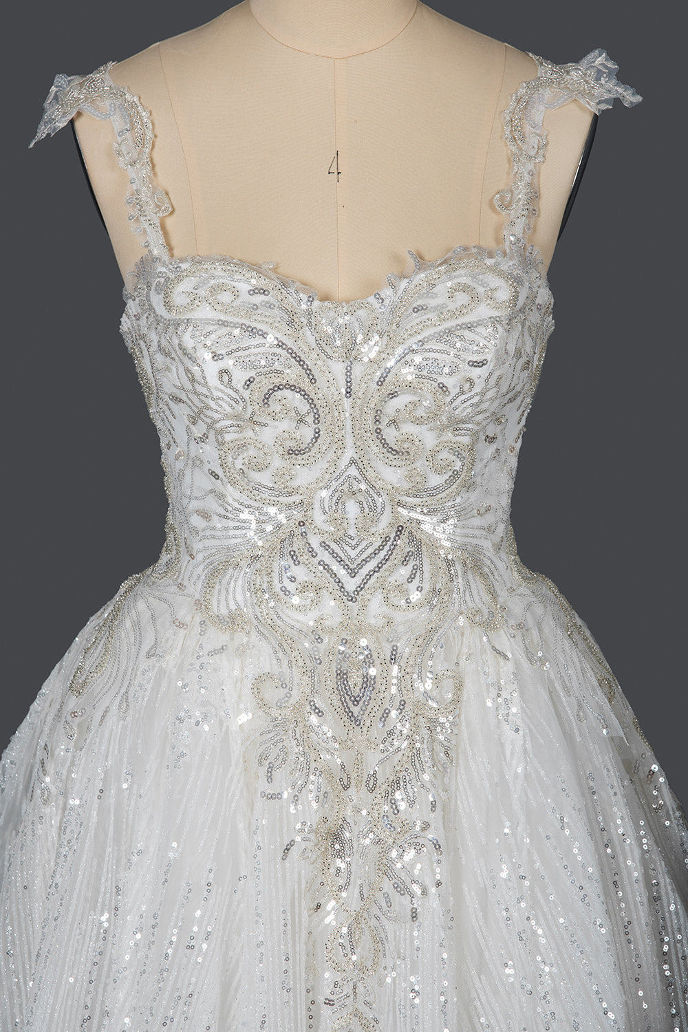 Long Straps Sequins Sweetheart Pleated Ball Gown Wedding Dresses