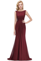 Long Mermaid Burgundy Chiffon Ruffles Evening Dress