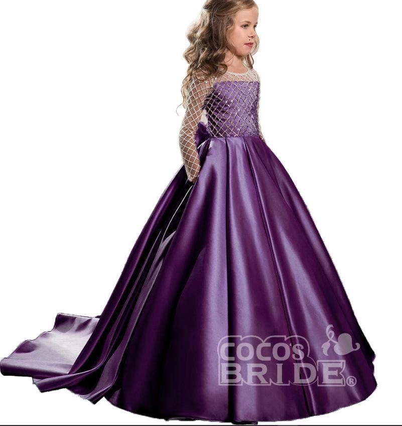 Scoop Neck Long Sleeves Ball Gown Flower Girl Dress with Pockets