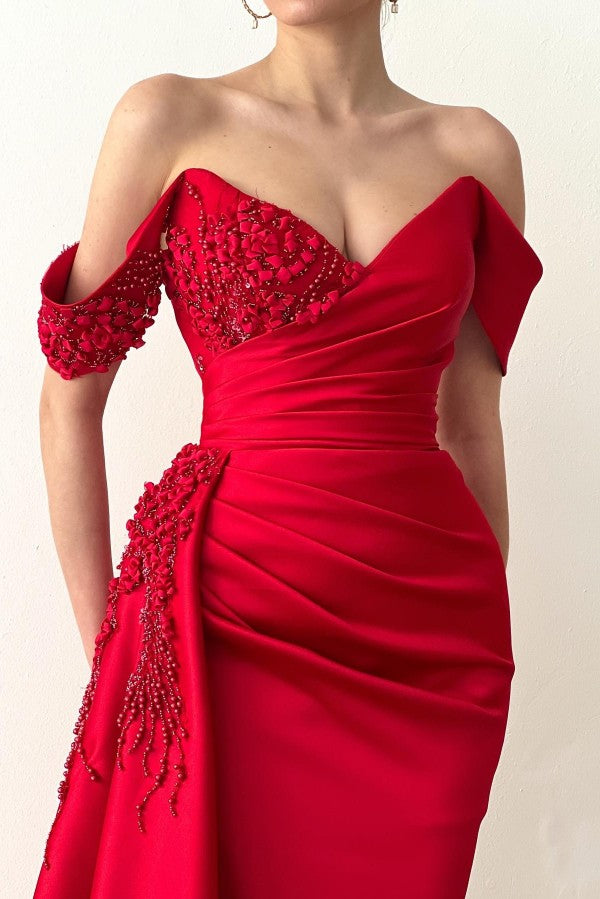 Elegant Long Mermaid Off the Shoulder Satin Formal Prom Dresses