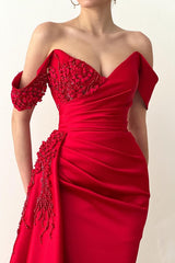 Elegant Long Mermaid Off the Shoulder Satin Formal Prom Dresses