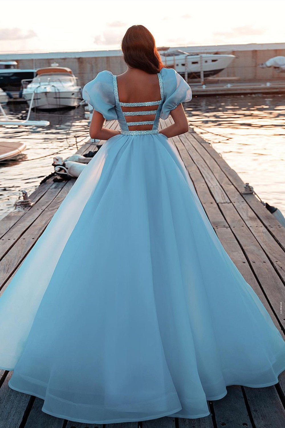 Gorgeous Long Puffy Sleeves Sequins Mermaid Prom Dress With Detachable Tulle Train