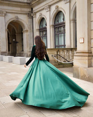 A-line Velvet V-neck Long Sleeves Formal Evening Dress with Slit
