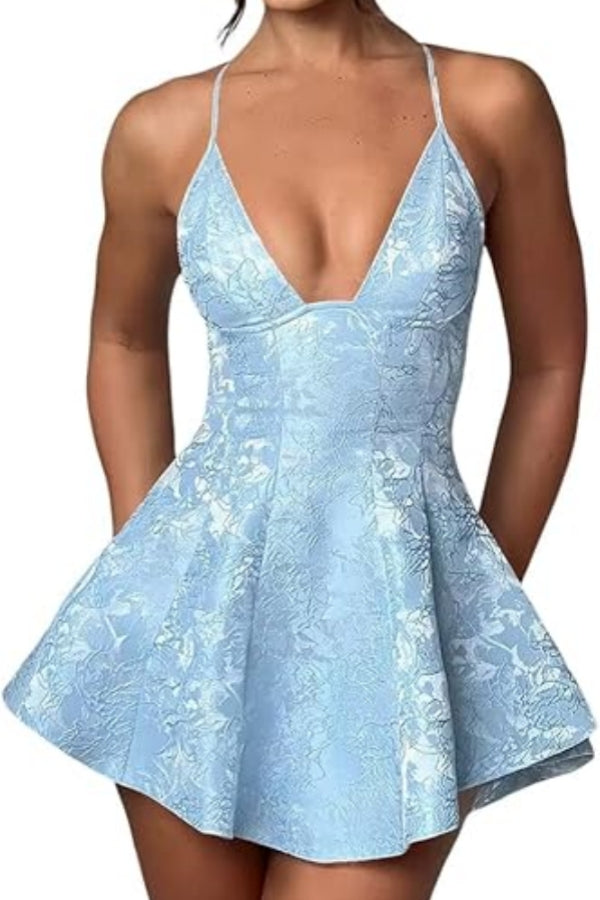 Short A-line Halter V-Neck Ruched Saitn Mini Backless Homecoming Dress