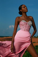 Long Sweetheart Beading Mermaid Floor Length Prom Dress With Side Slit