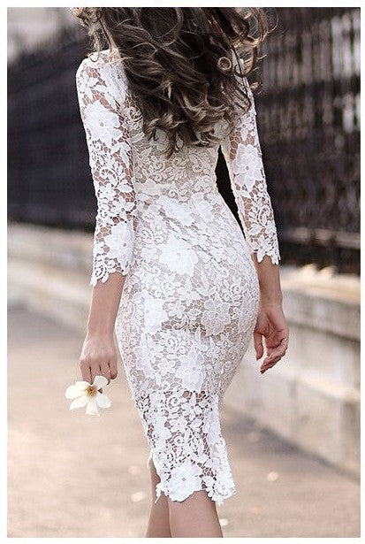 Simple Short Mermaid Lace Party Dresses with sleeves