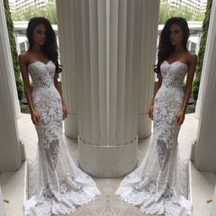 Modest Long Mermaid Sweetheart Lace Appliques Wedding Dresses