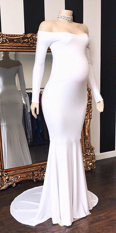 Long Off the Shoulder Floor Length Mermaid Formal Evening Dress with Sleeves