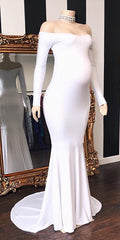 Long Off the Shoulder Floor Length Mermaid Formal Evening Dress with Sleeves