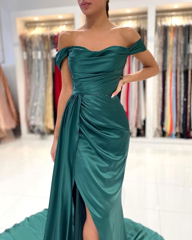 Long Backless Off the Shoulder Split Mermaid Prom Dress With Side Train