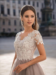 Stylish Short A-line Tulle Formal Dress with Sleeves