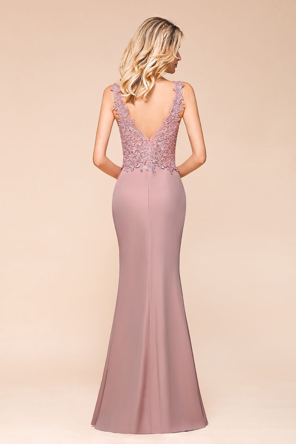 Dusty Pink Long Mermaid Lace Sleeveless Evening Gowns