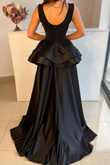 Elegant Black Long Mermaid Satin Formal Evening Dresses