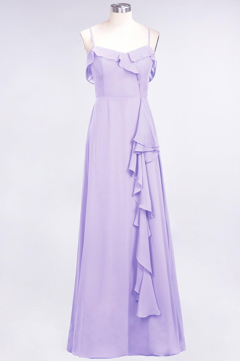 Spaghetti Straps A-Line Chiffon Backless Floor Length Prom Dress With Ruffles