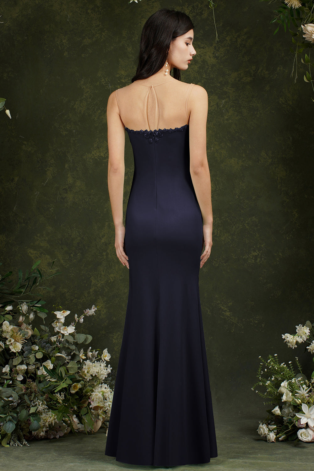 Stunning Long Mermaid Bateau Appliques Lace Ruffles Formal Dress