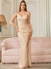 Sexy Glitter Long Mermaid V-Neck Sequin Backless Prom Dresses with Slit