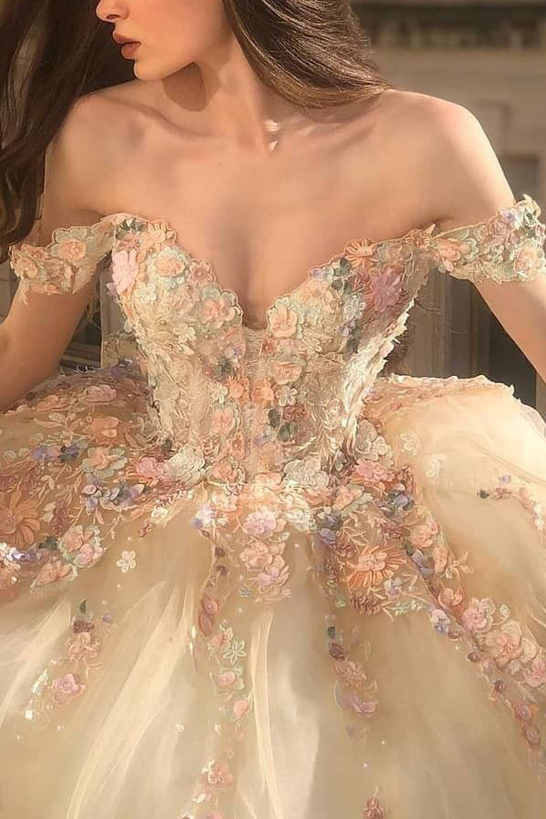 Graceful Long Ball Gown Sweetheart Tulle Beading Appliques Wedding Dresses