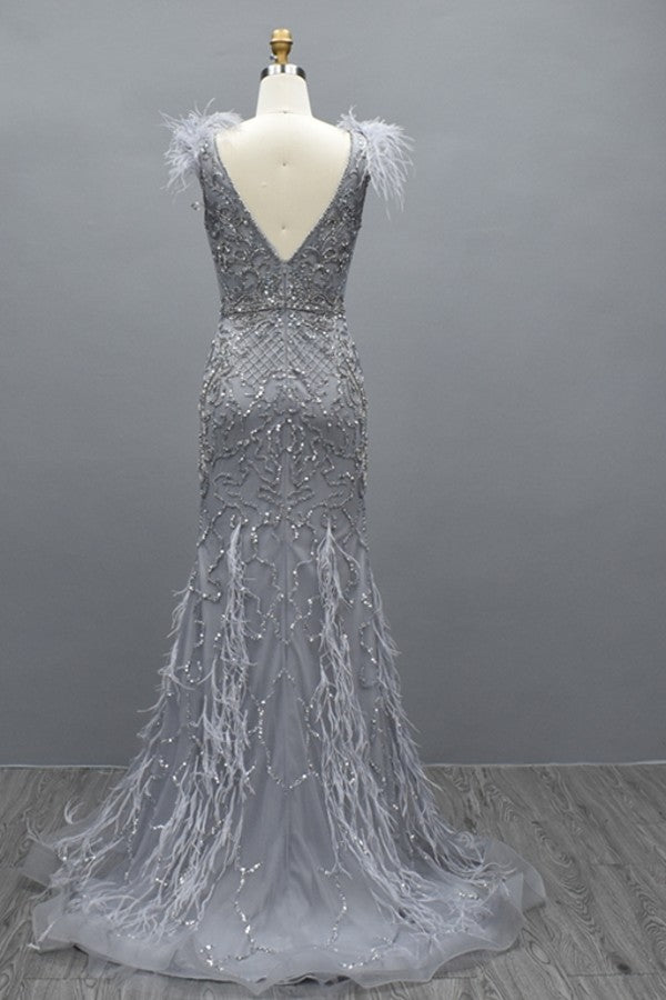 Elegant Long Mermaid Sweetheart Tulle Beading Backless Formal Evening Dresses