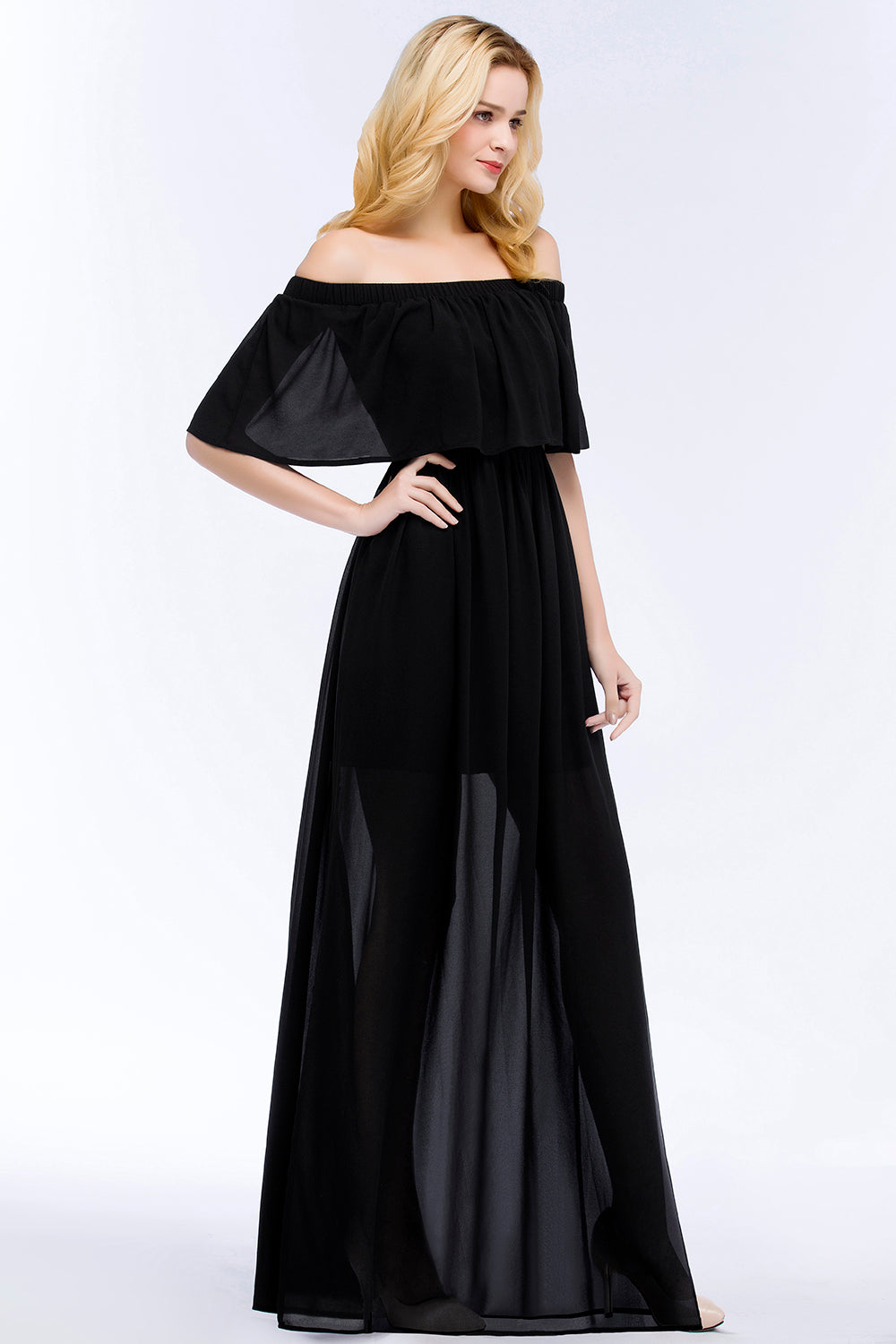 Chic Long Off the Shoulder Chiffon A-line Bridesmaid Dress
