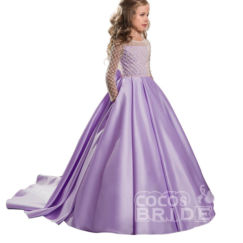 Scoop Neck Long Sleeves Ball Gown Flower Girl Dress with Pockets