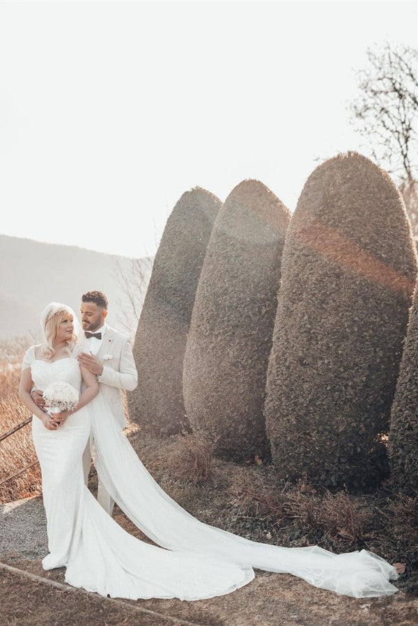 White Long Mermaid Jewel Glitter Off the Shoulder Wedding Dresses